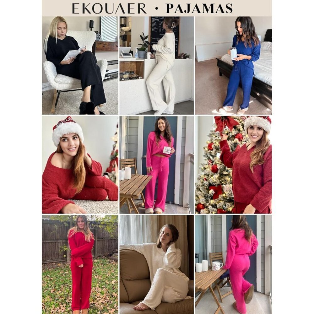 Womens Fuzzy Fleece Pajama Sets Two-Piece Lounge Sleepwear Small to XXL - Picture 2 of 5